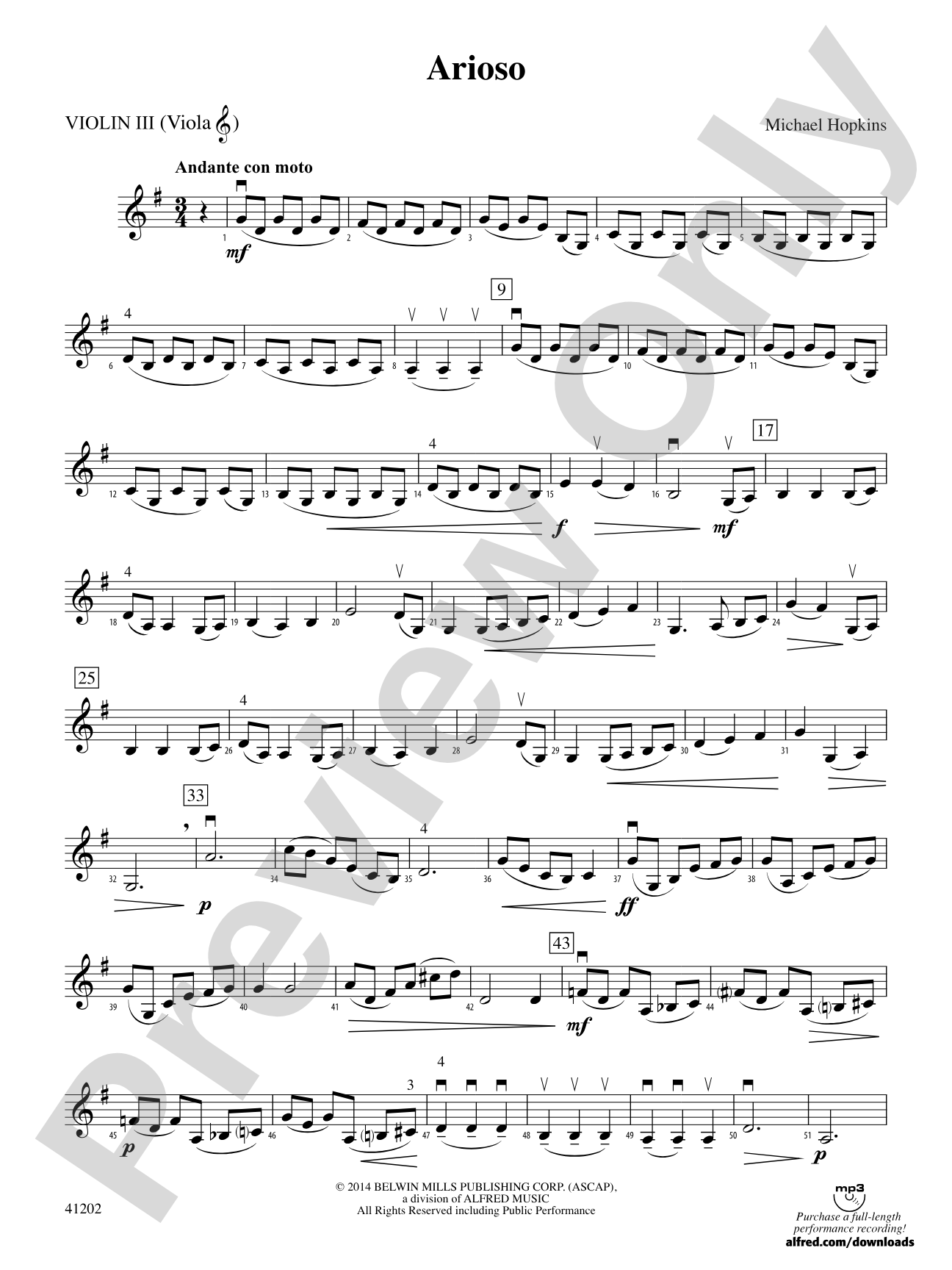 Arioso: 3rd Violin (Viola [TC])