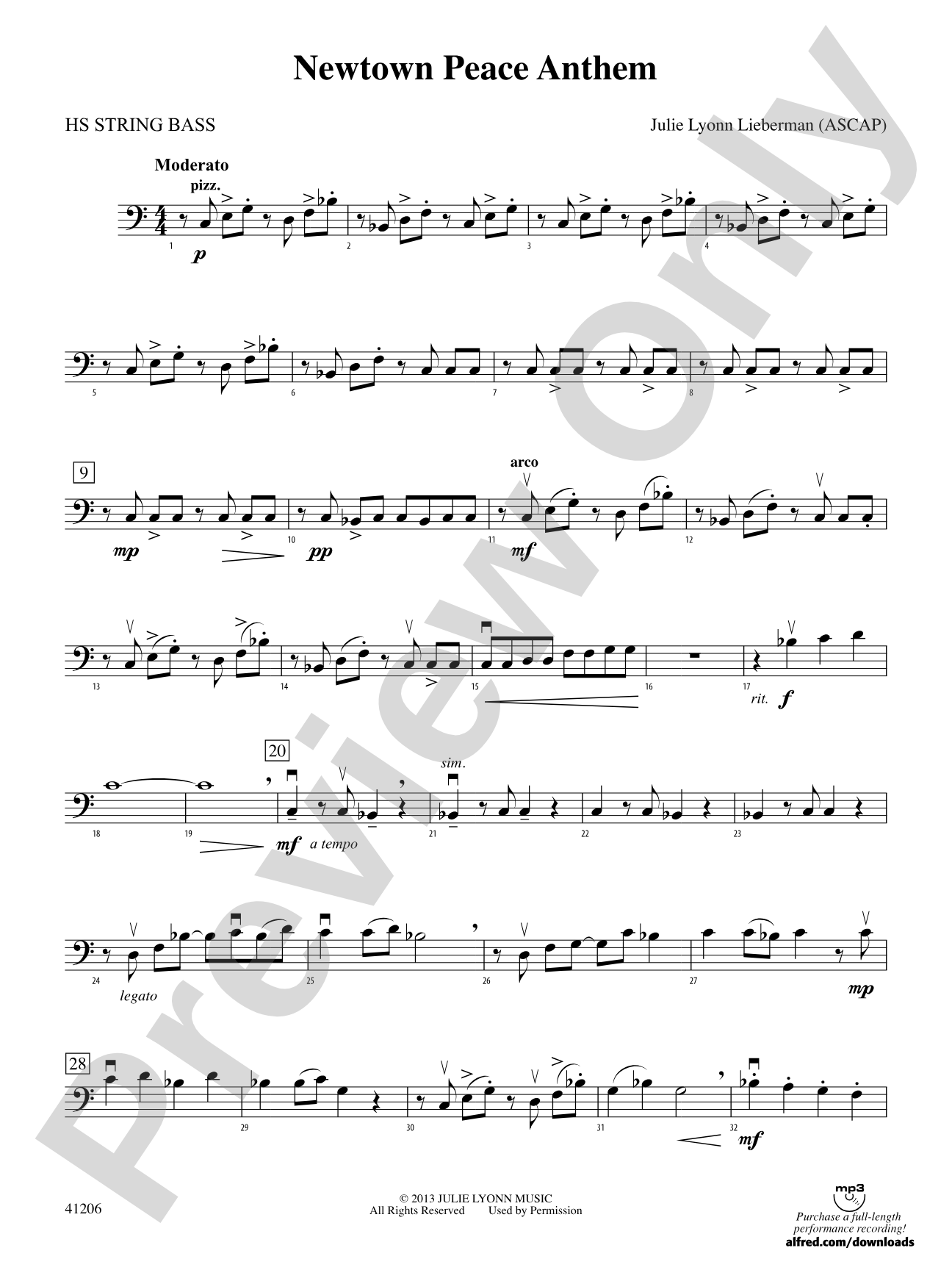 Newtown Peace Anthem: HS String Bass