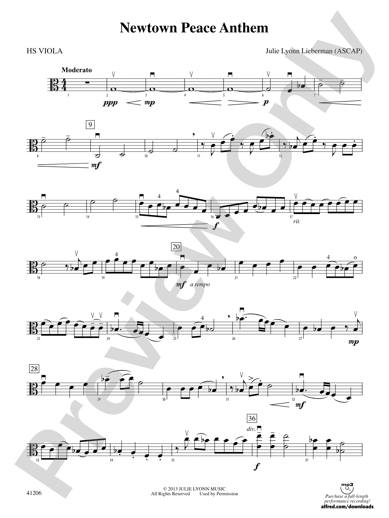 Newtown Peace Anthem: HS Viola