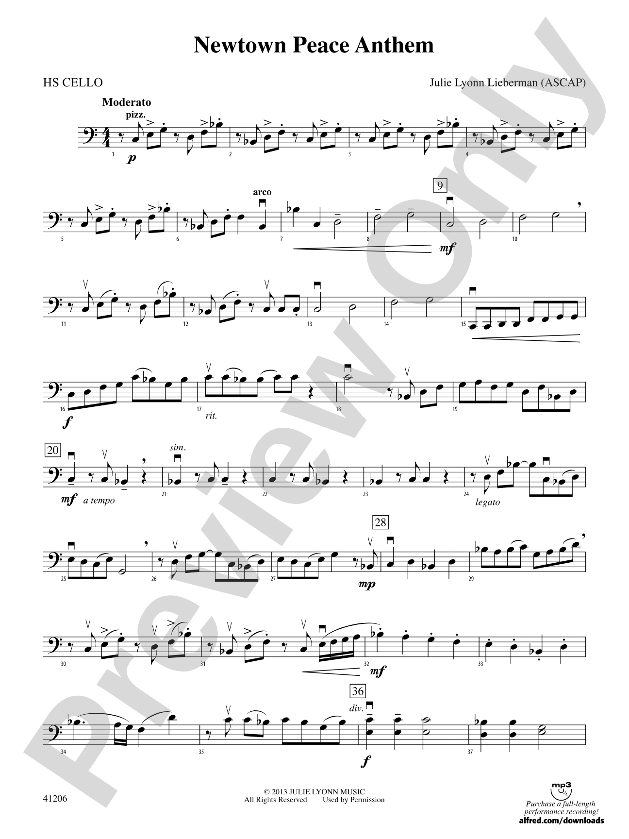 Newtown Peace Anthem: HS Cello