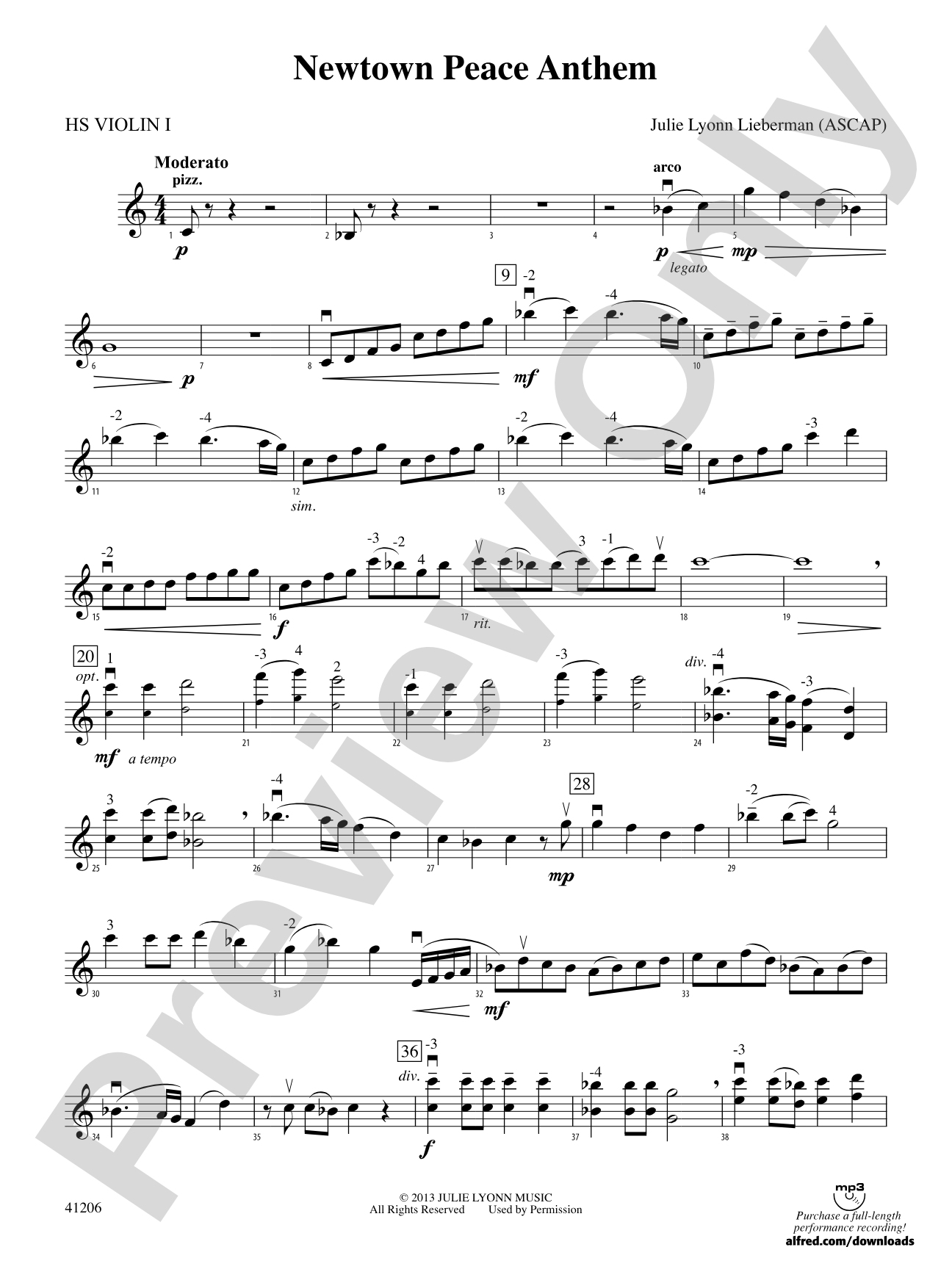 Newtown Peace Anthem: HS Violin 1