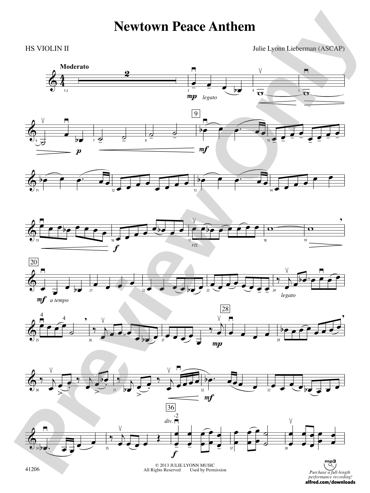 Newtown Peace Anthem: HS Violin 2