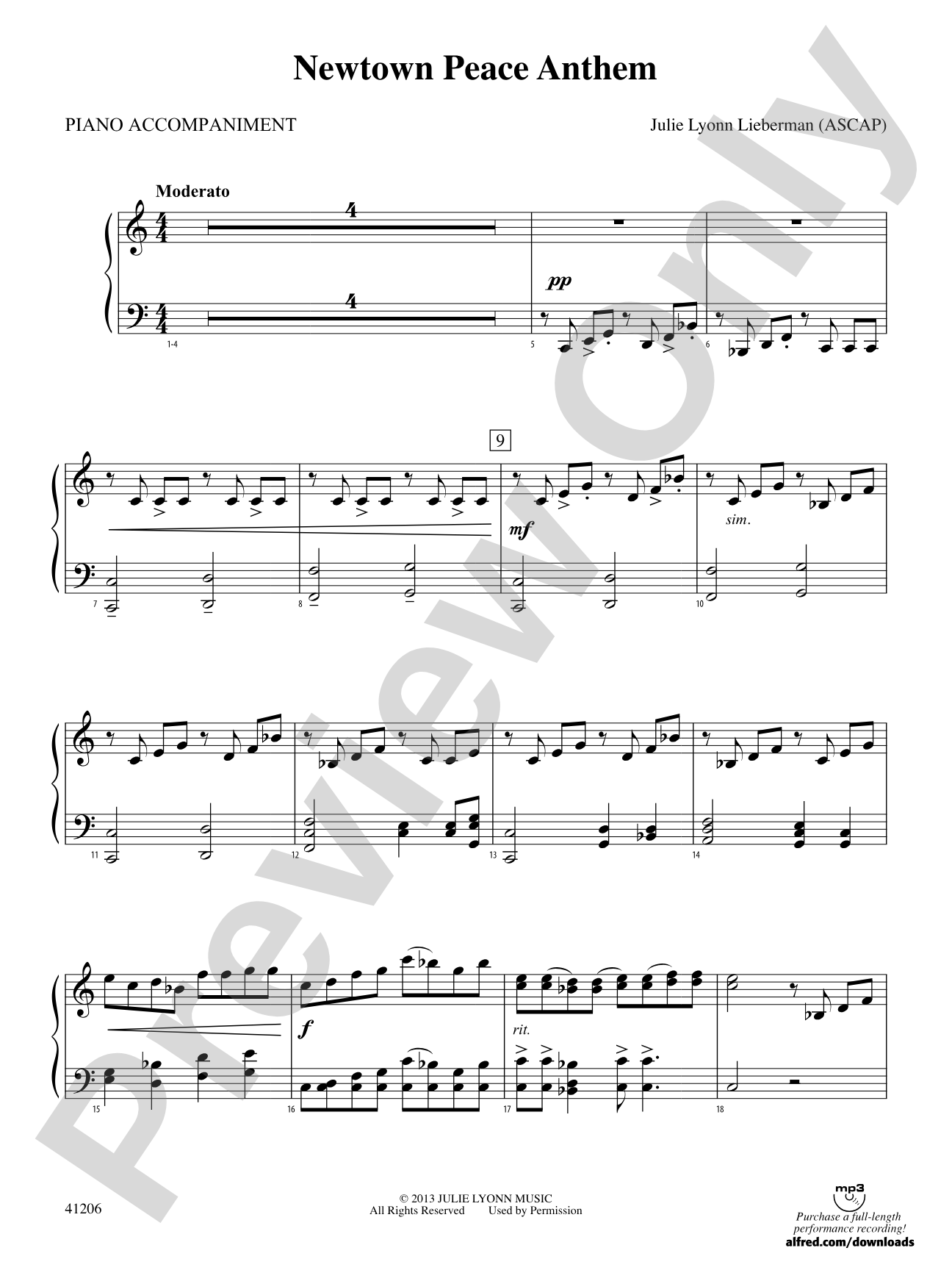 Newtown Peace Anthem: Piano Accompaniment