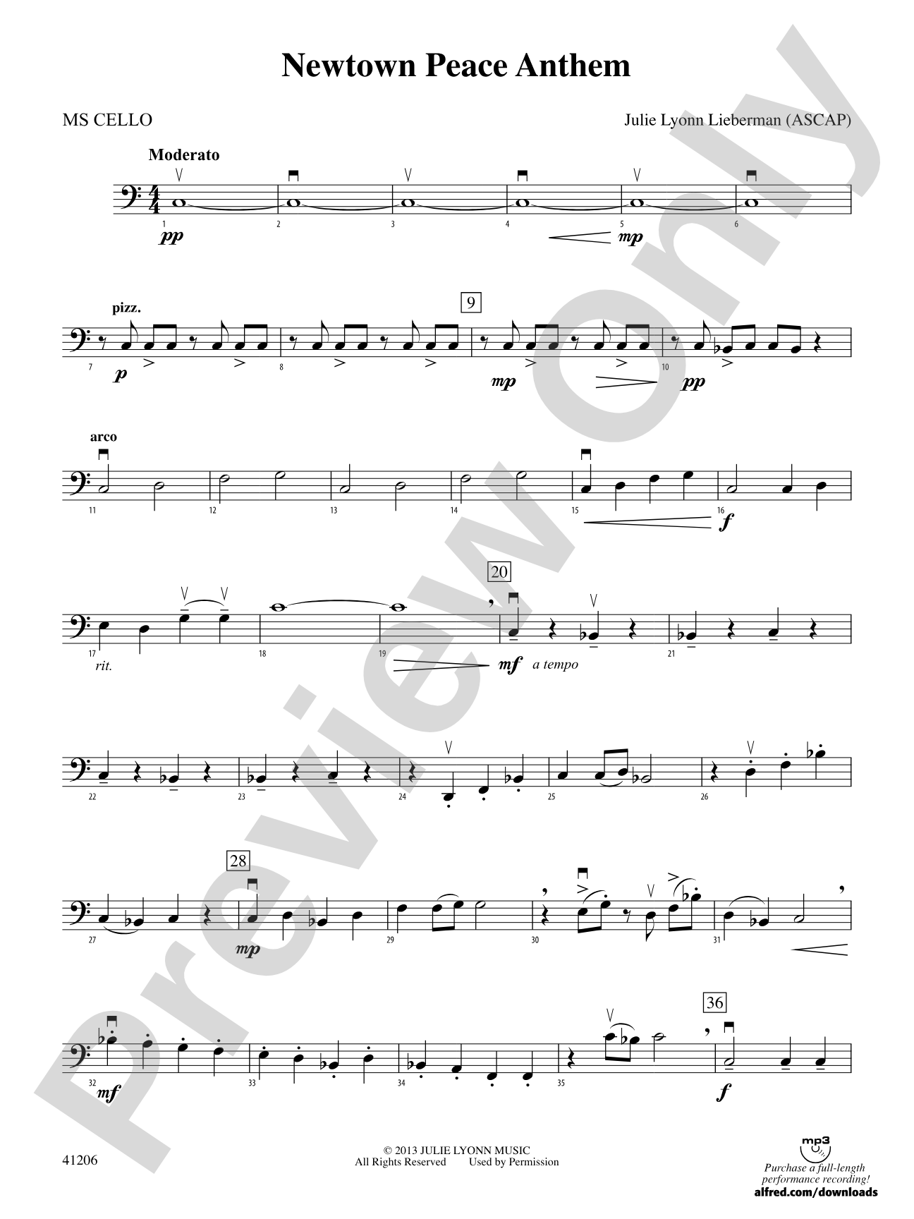 Newtown Peace Anthem: MS Cello