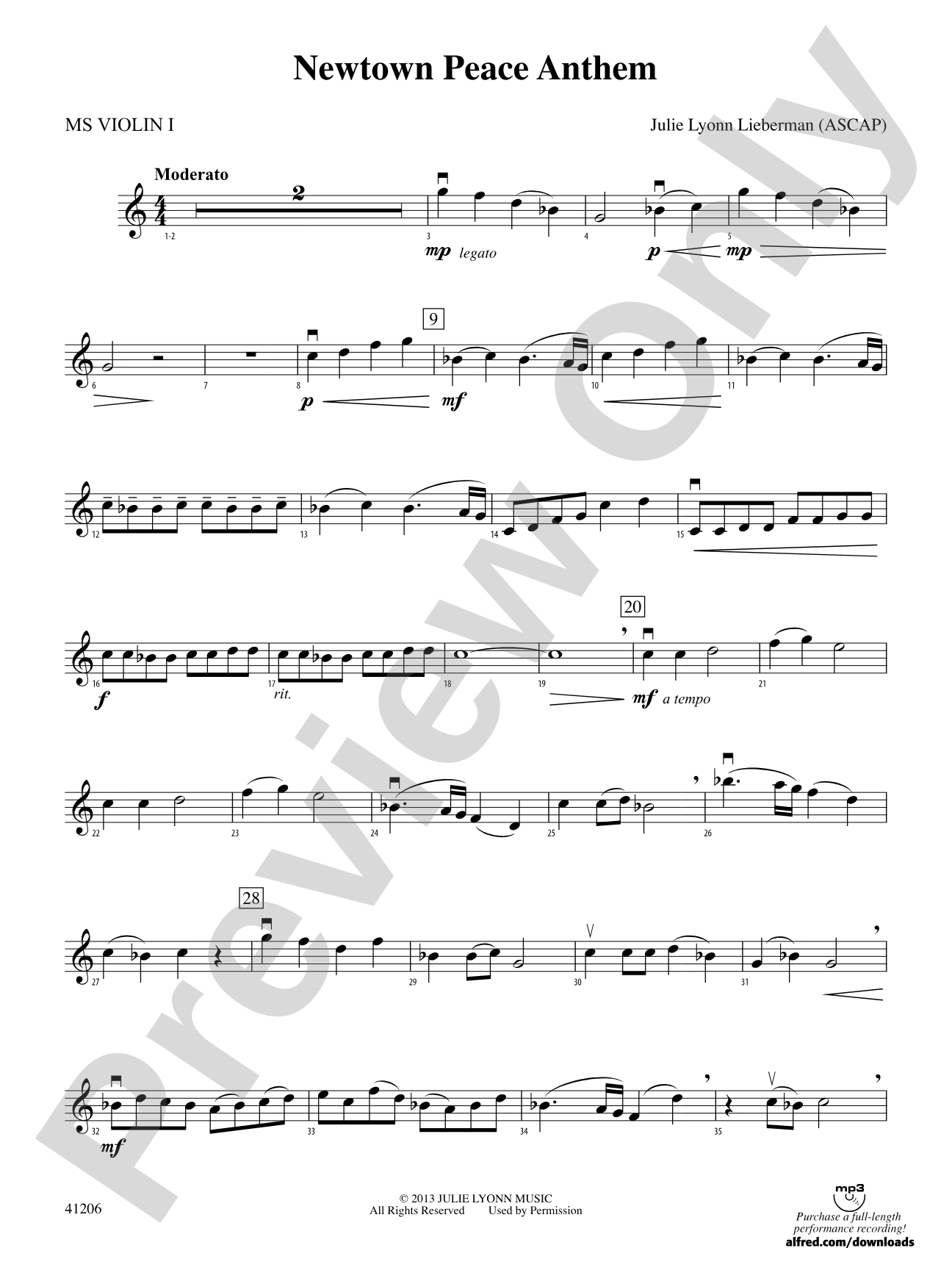 Newtown Peace Anthem: MS Violin 1
