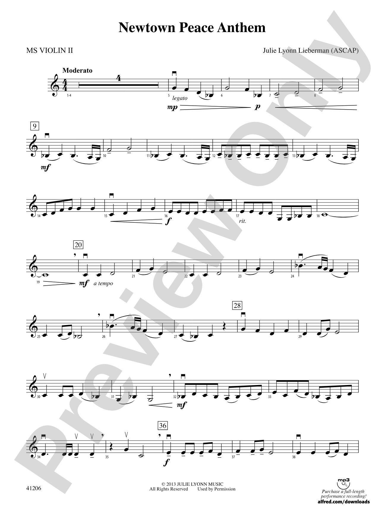 Newtown Peace Anthem: MS Violin 2