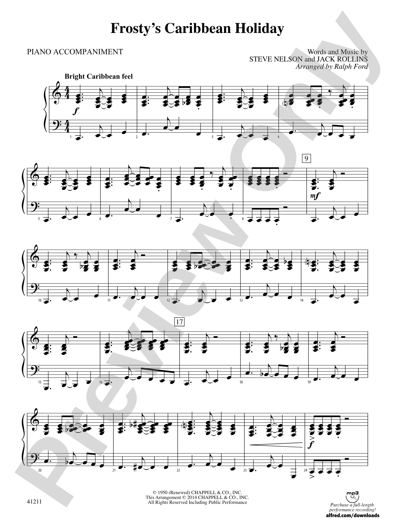 Frosty's Caribbean Holiday: Piano Accompaniment
