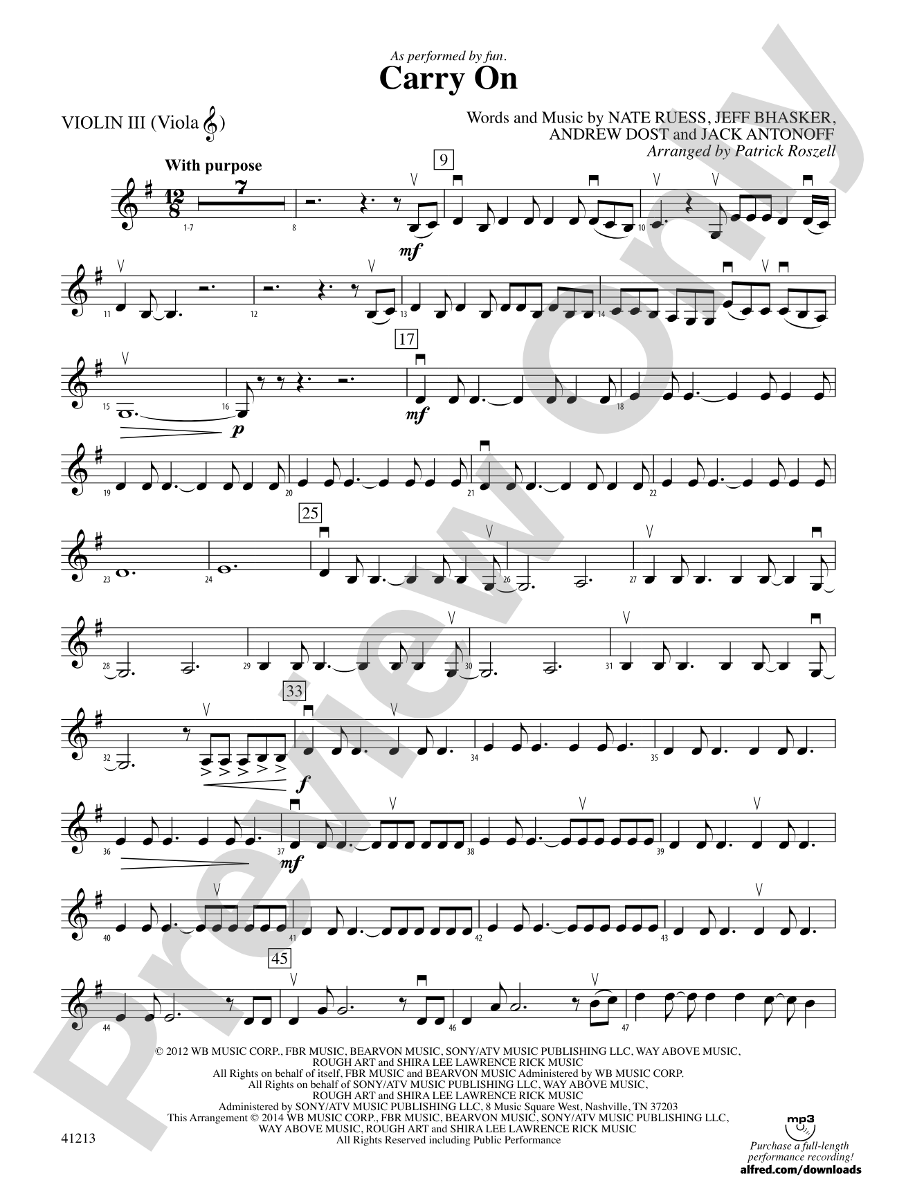 Carry On: 3rd Violin (Viola [TC])