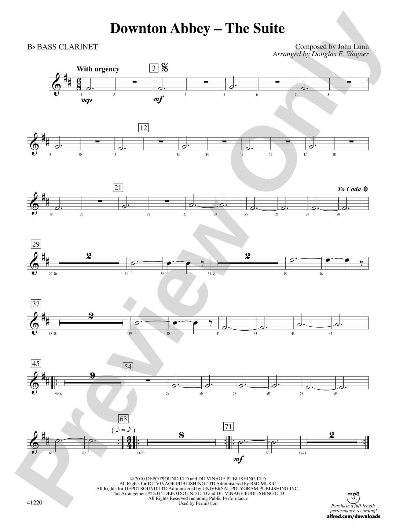 Downton Abbey – The Suite: B-flat Bass Clarinet