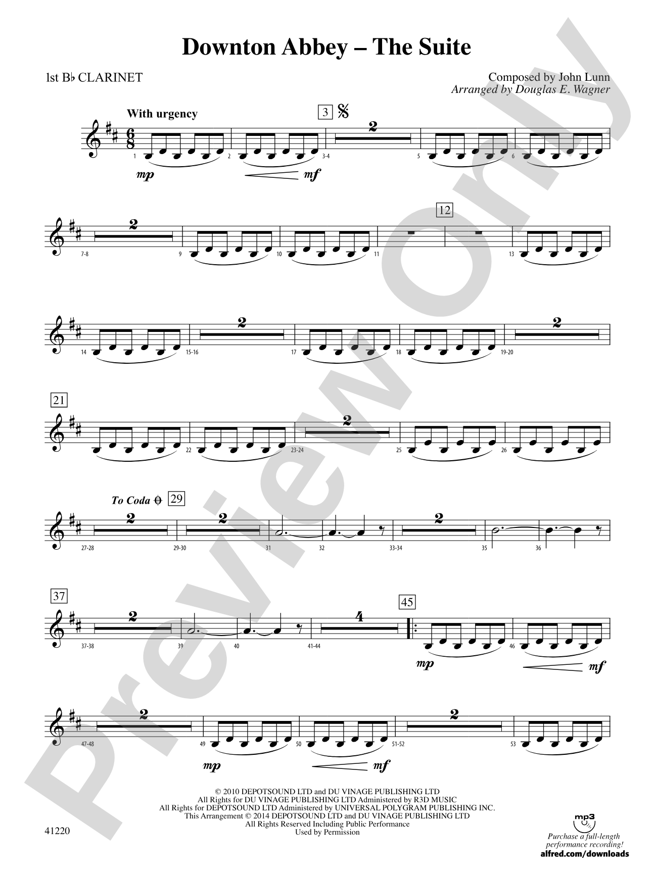 Downton Abbey – The Suite: 1st B-flat Clarinet