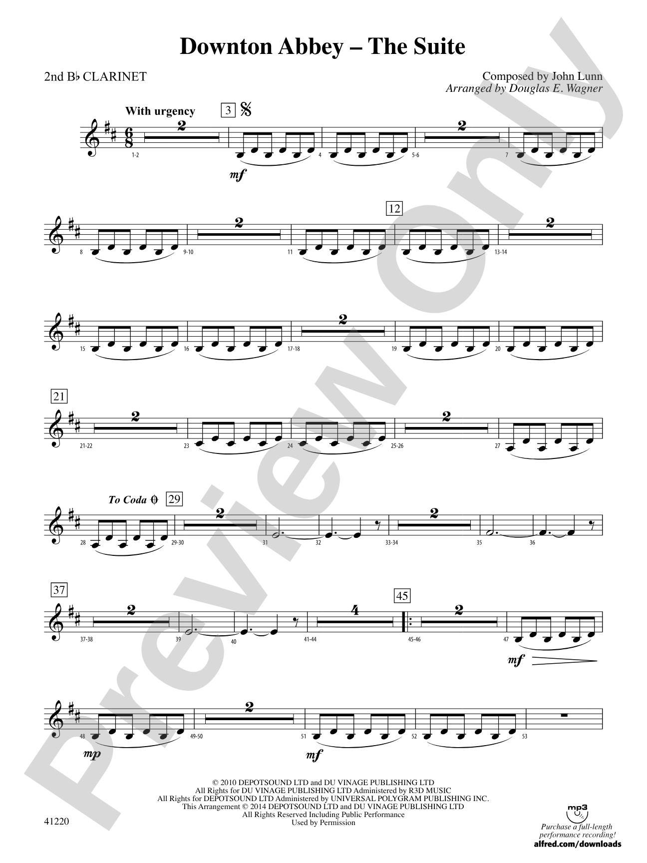 Downton Abbey – The Suite: 2nd B-flat Clarinet