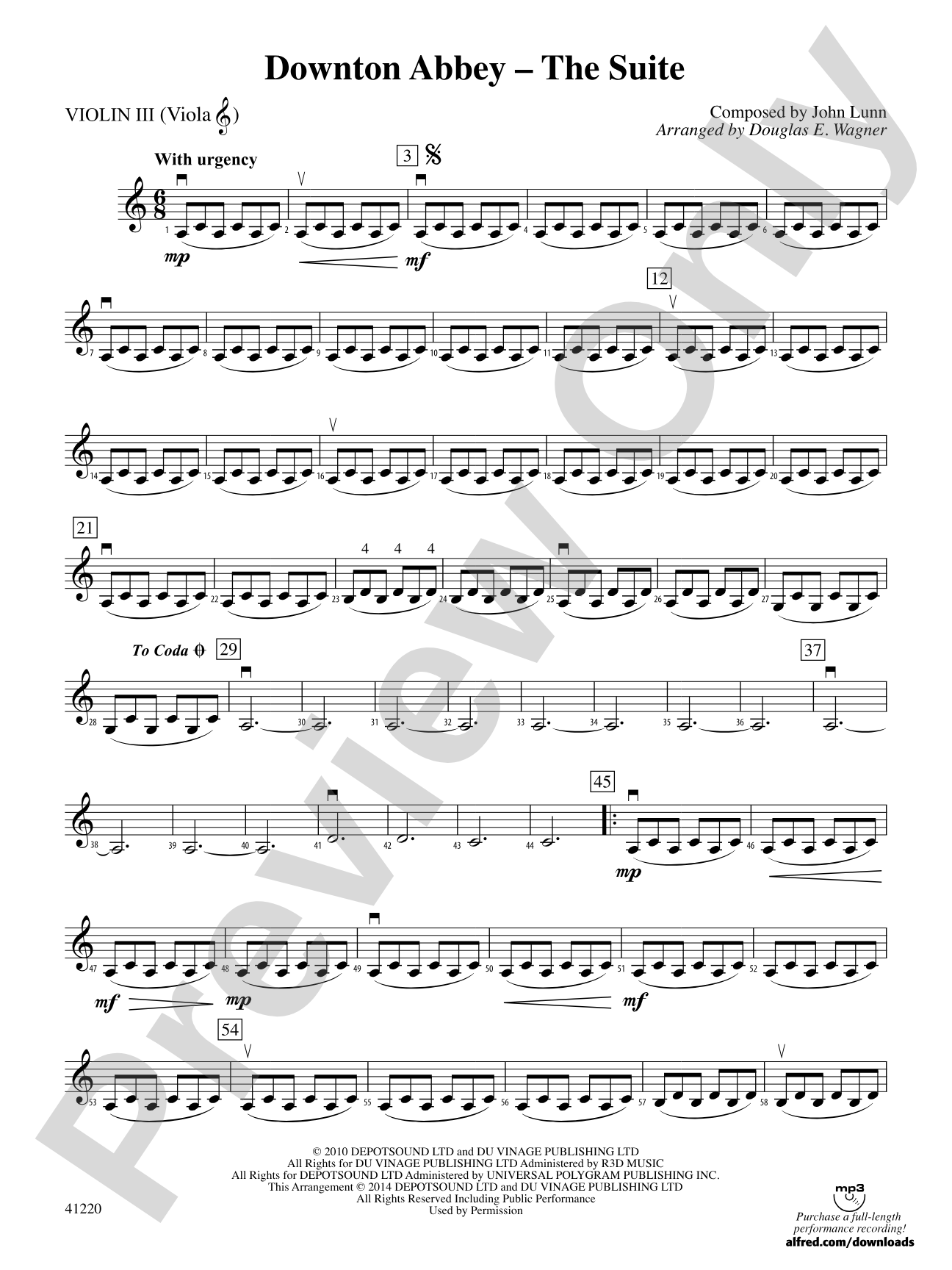 Downton Abbey – The Suite: 3rd Violin (Viola [TC])
