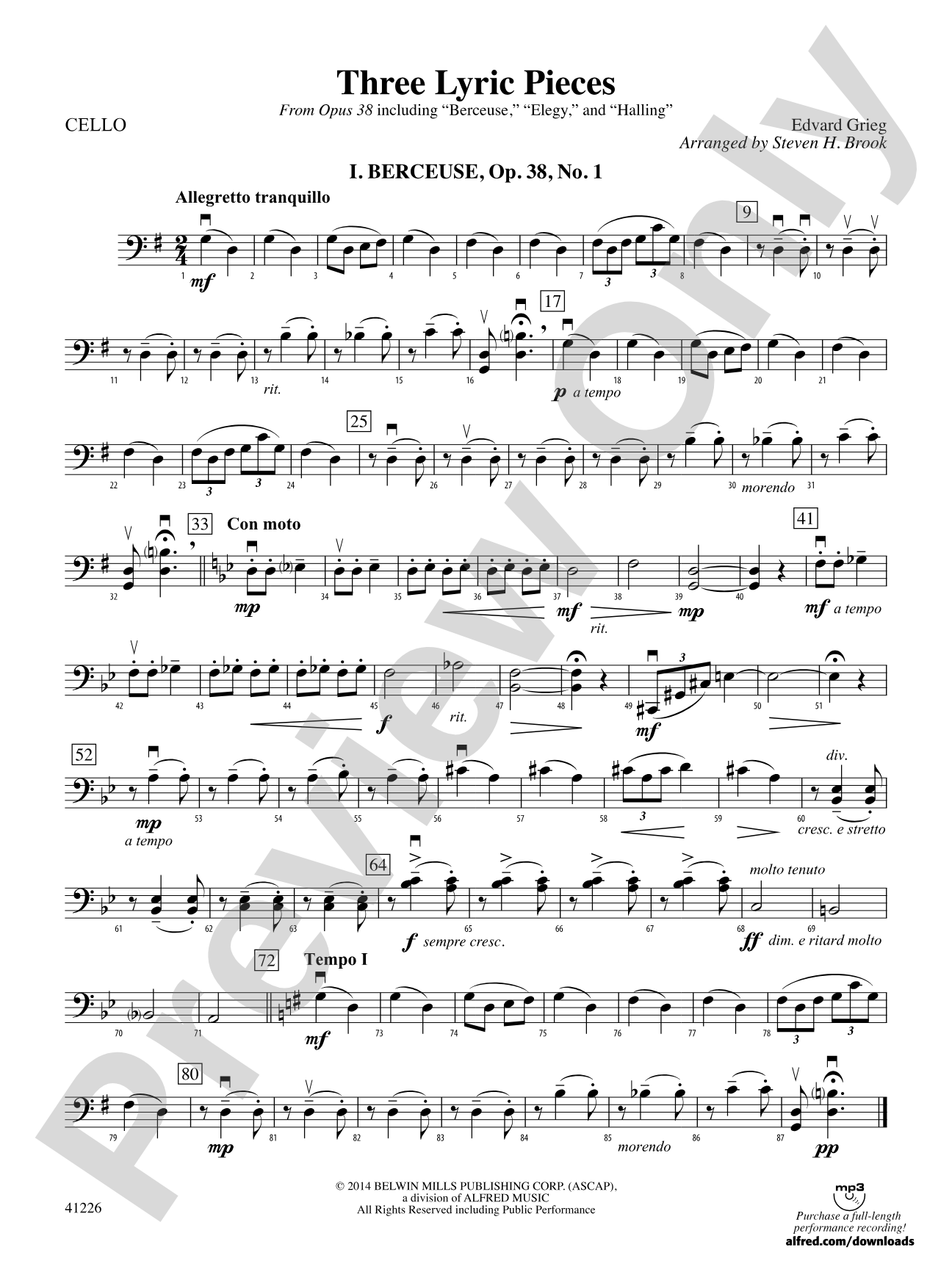 Three Lyric Pieces: Cello