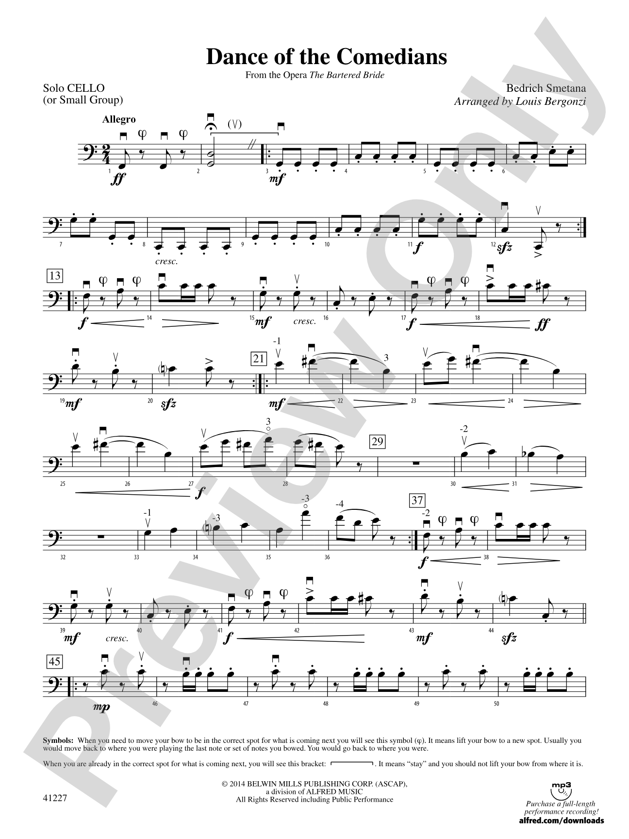Dance of the Comedians (from the opera The Bartered Bride): Solo Cello (or Small Group)