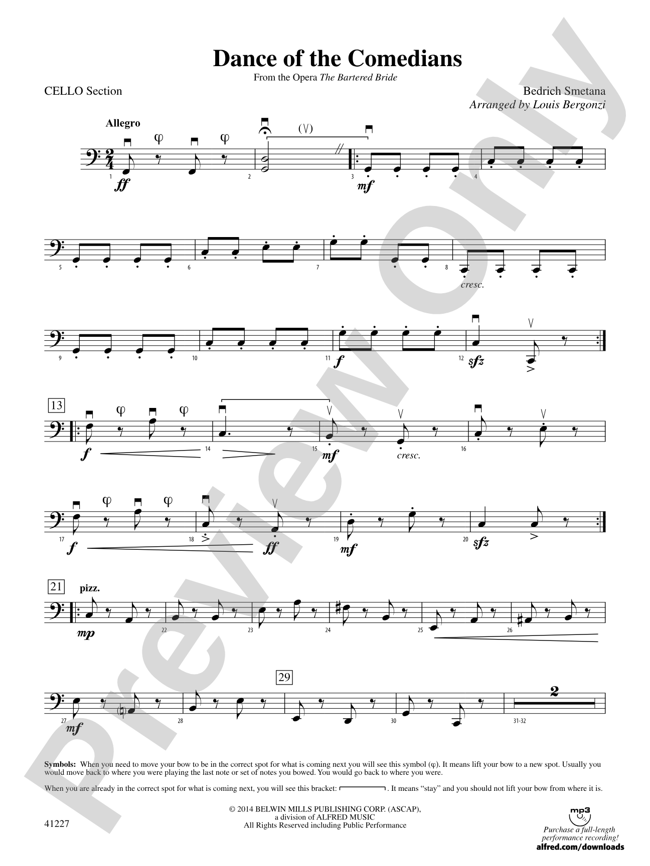 Dance of the Comedians (from the opera The Bartered Bride): Cello Section