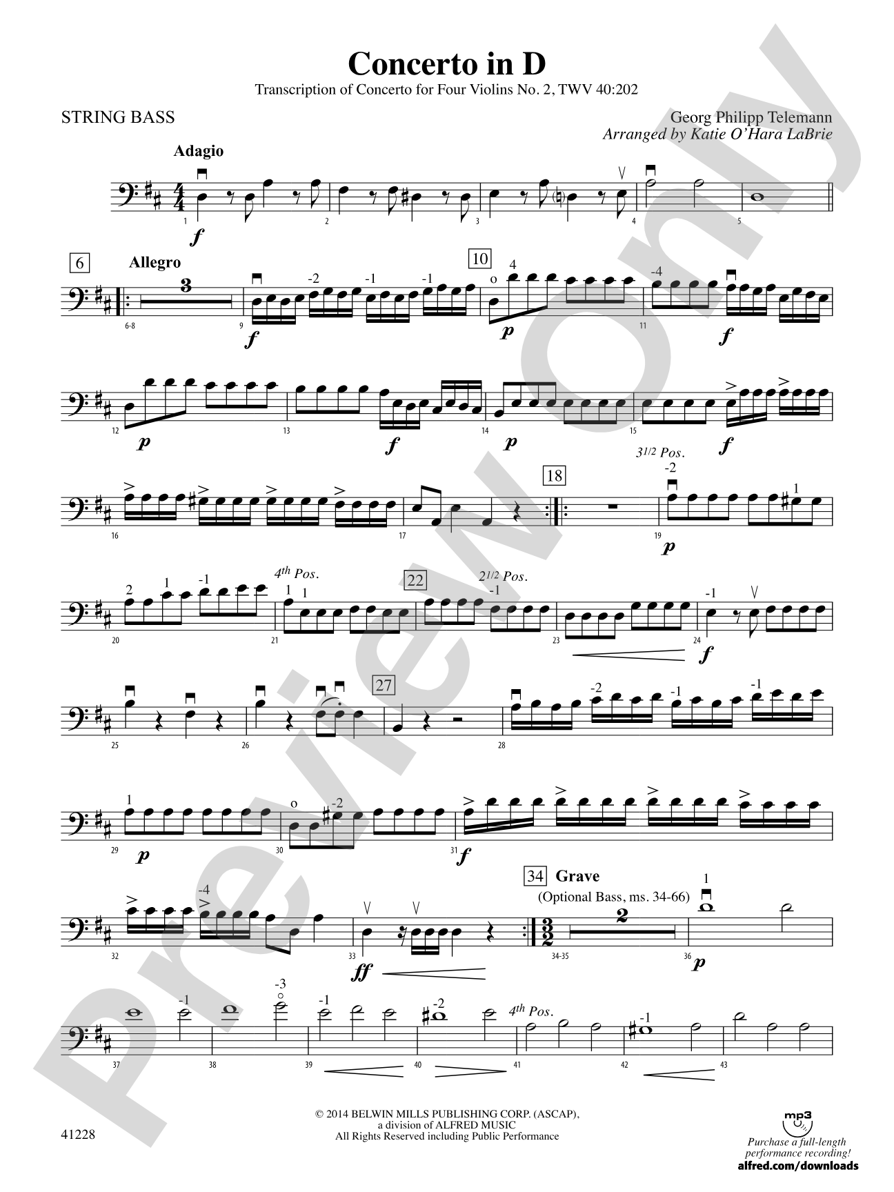 Concerto in D: String Bass