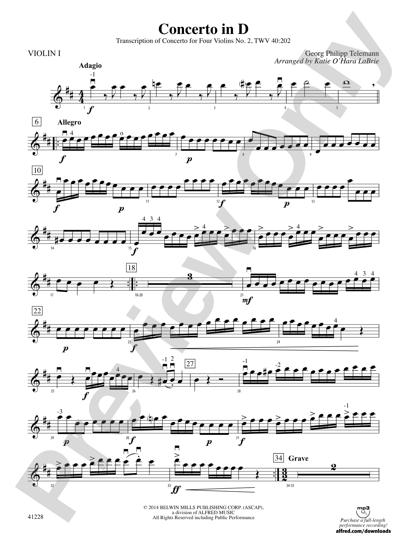 Concerto in D: 1st Violin