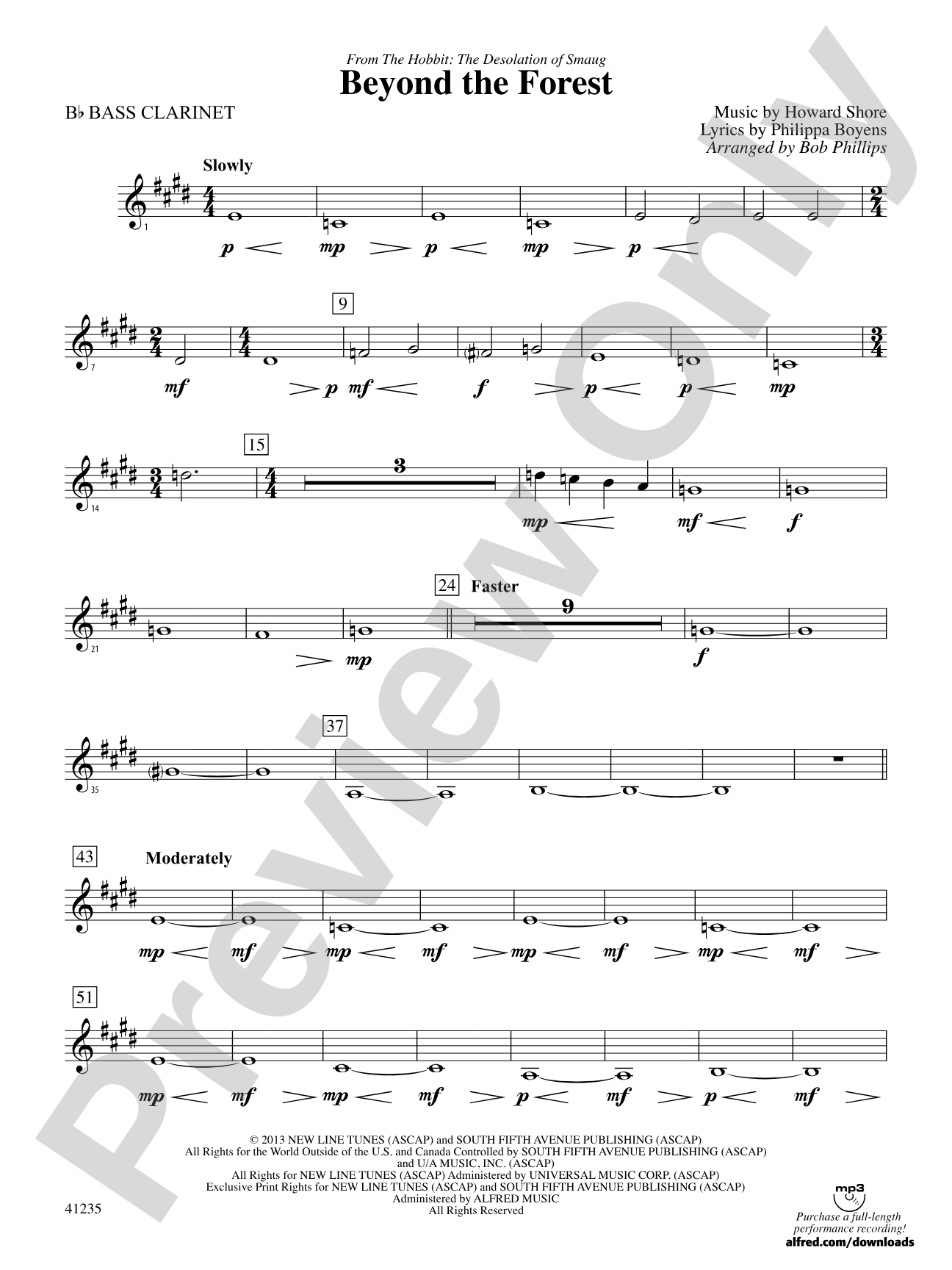 Beyond the Forest (from The Hobbit: The Desolation of Smaug): B-flat Bass Clarinet