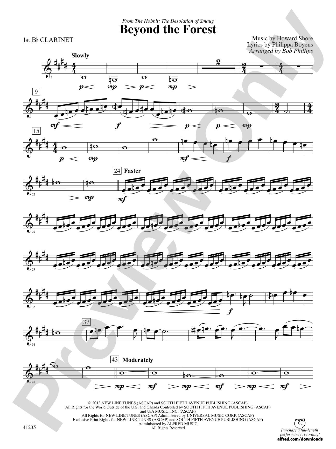 Beyond the Forest (from The Hobbit: The Desolation of Smaug): 1st B-flat Clarinet