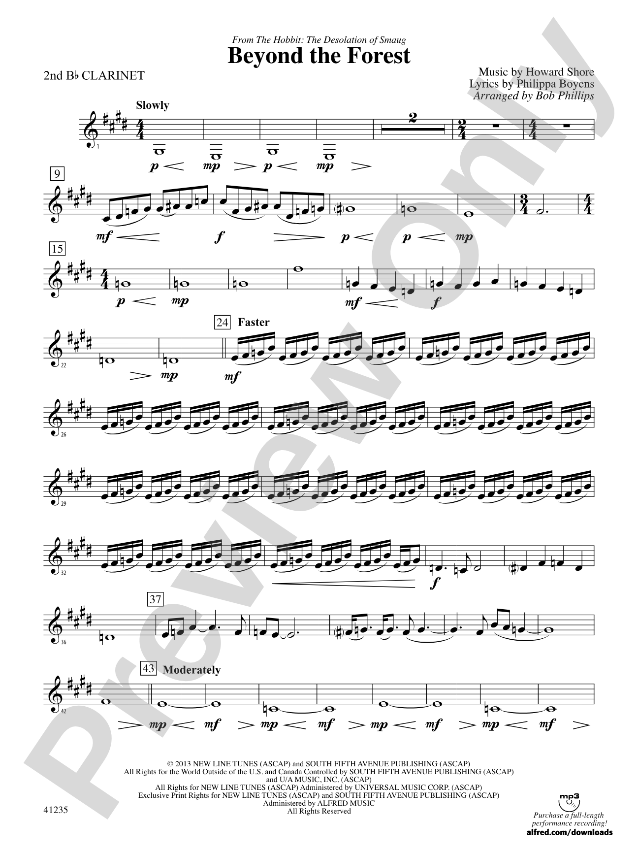 Beyond the Forest (from The Hobbit: The Desolation of Smaug): 2nd B-flat Clarinet