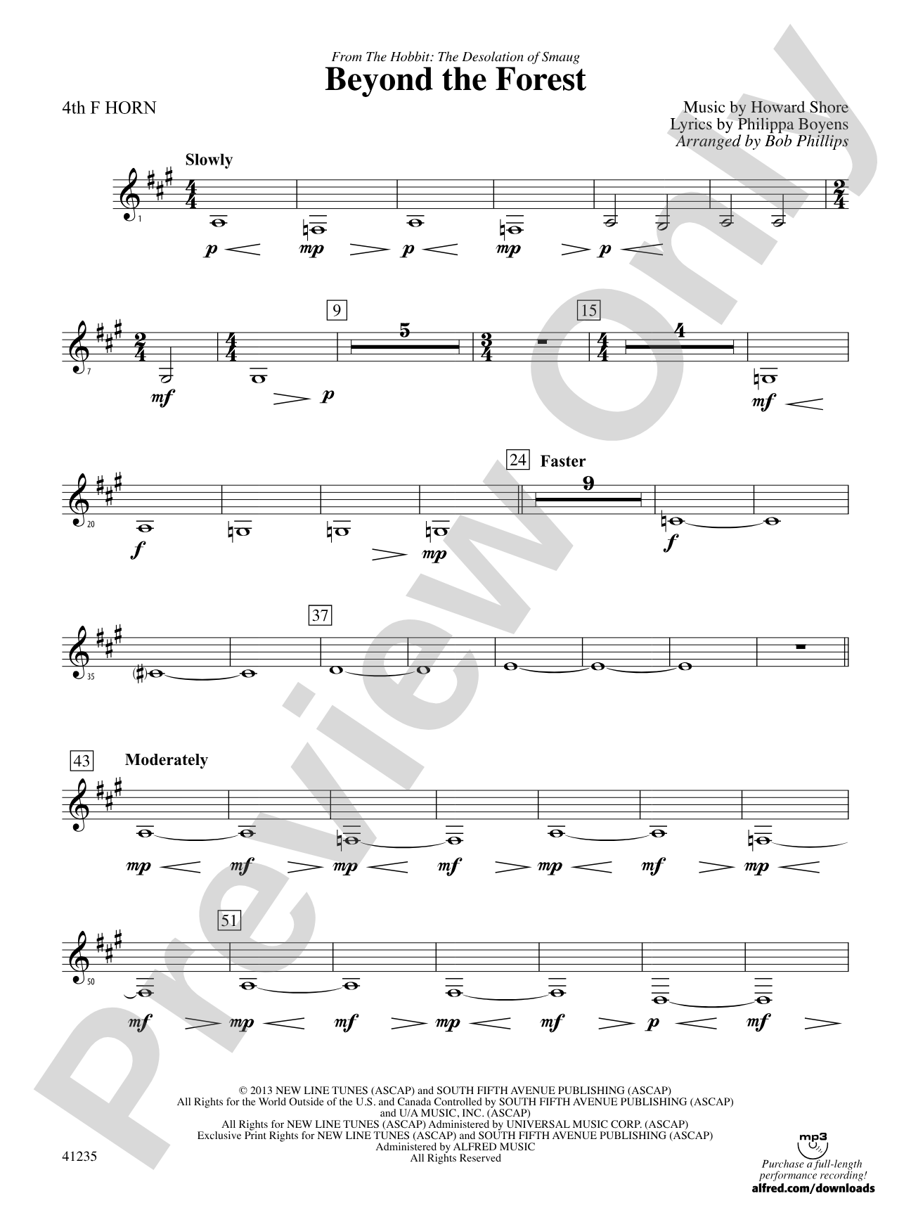Beyond the Forest (from The Hobbit: The Desolation of Smaug): 4th F Horn
