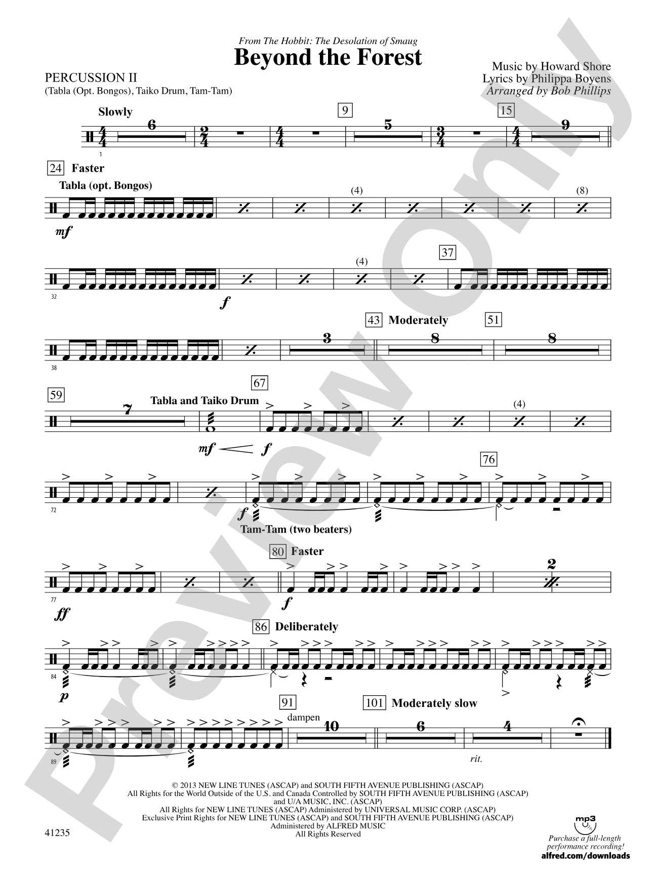 Beyond the Forest (from The Hobbit: The Desolation of Smaug): 2nd Percussion