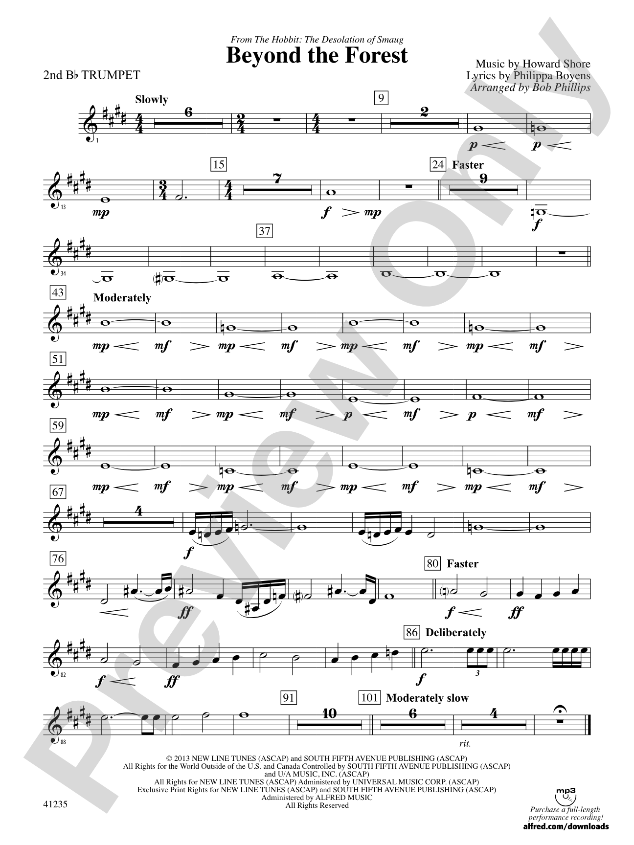 Beyond the Forest (from The Hobbit: The Desolation of Smaug): 2nd B-flat Trumpet