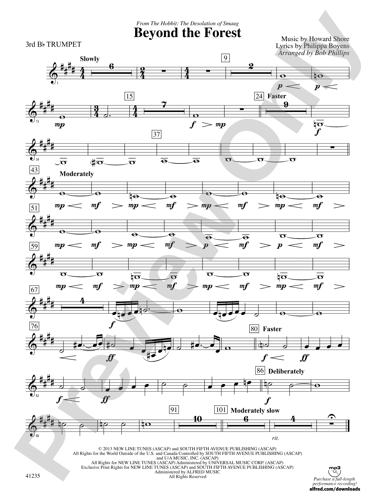 Beyond the Forest (from The Hobbit: The Desolation of Smaug): 3rd B-flat Trumpet