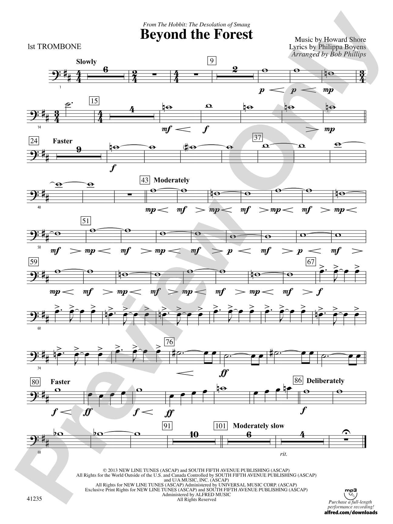 Beyond the Forest (from The Hobbit: The Desolation of Smaug): 1st Trombone