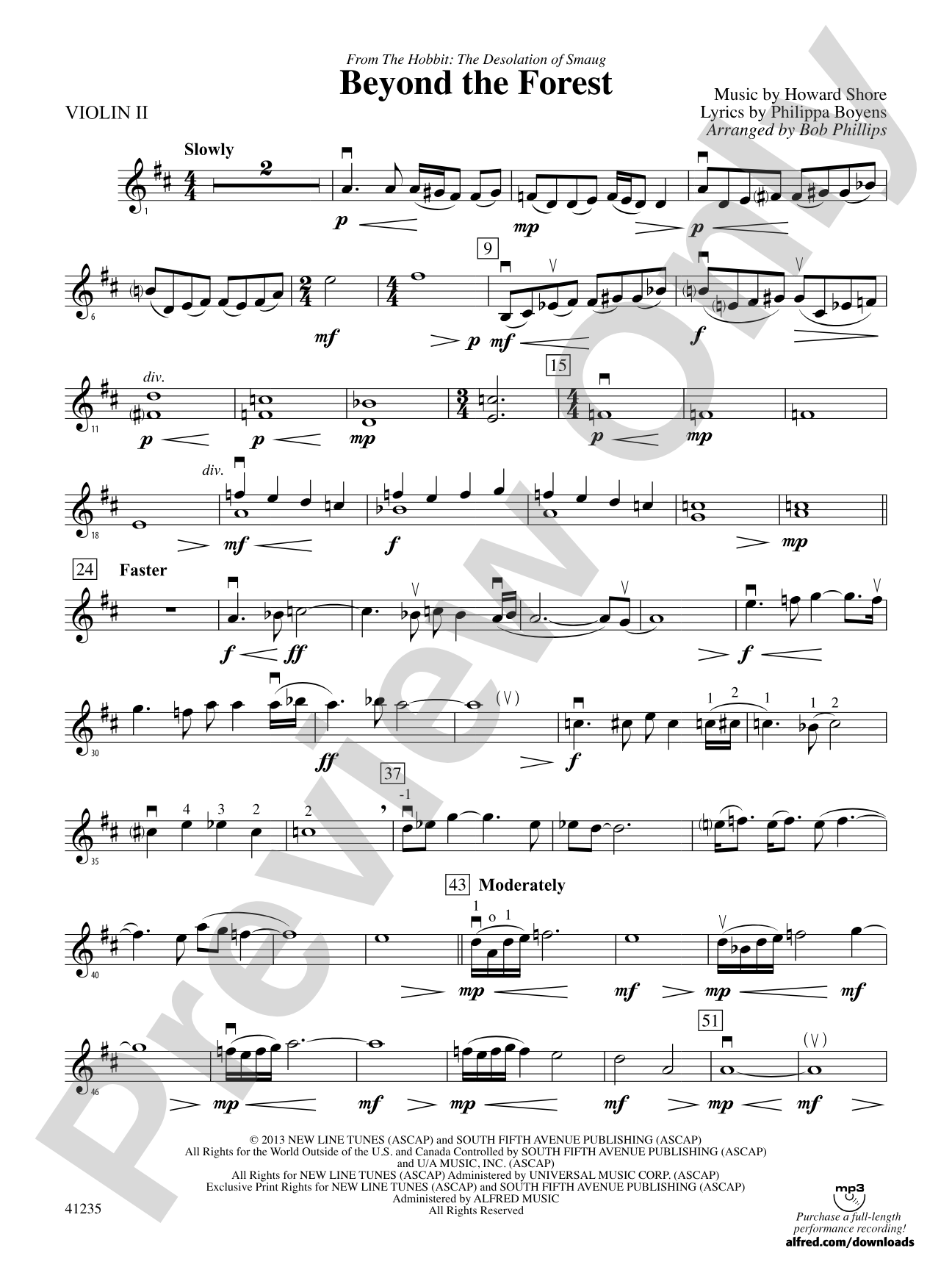 Beyond the Forest (from The Hobbit: The Desolation of Smaug): 2nd Violin