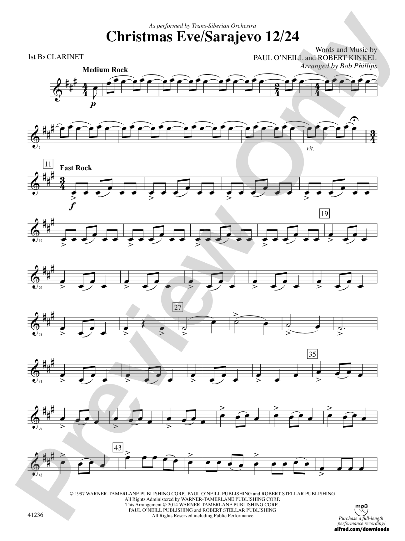 Christmas Eve/Sarajevo 12/24: 1st B-flat Clarinet