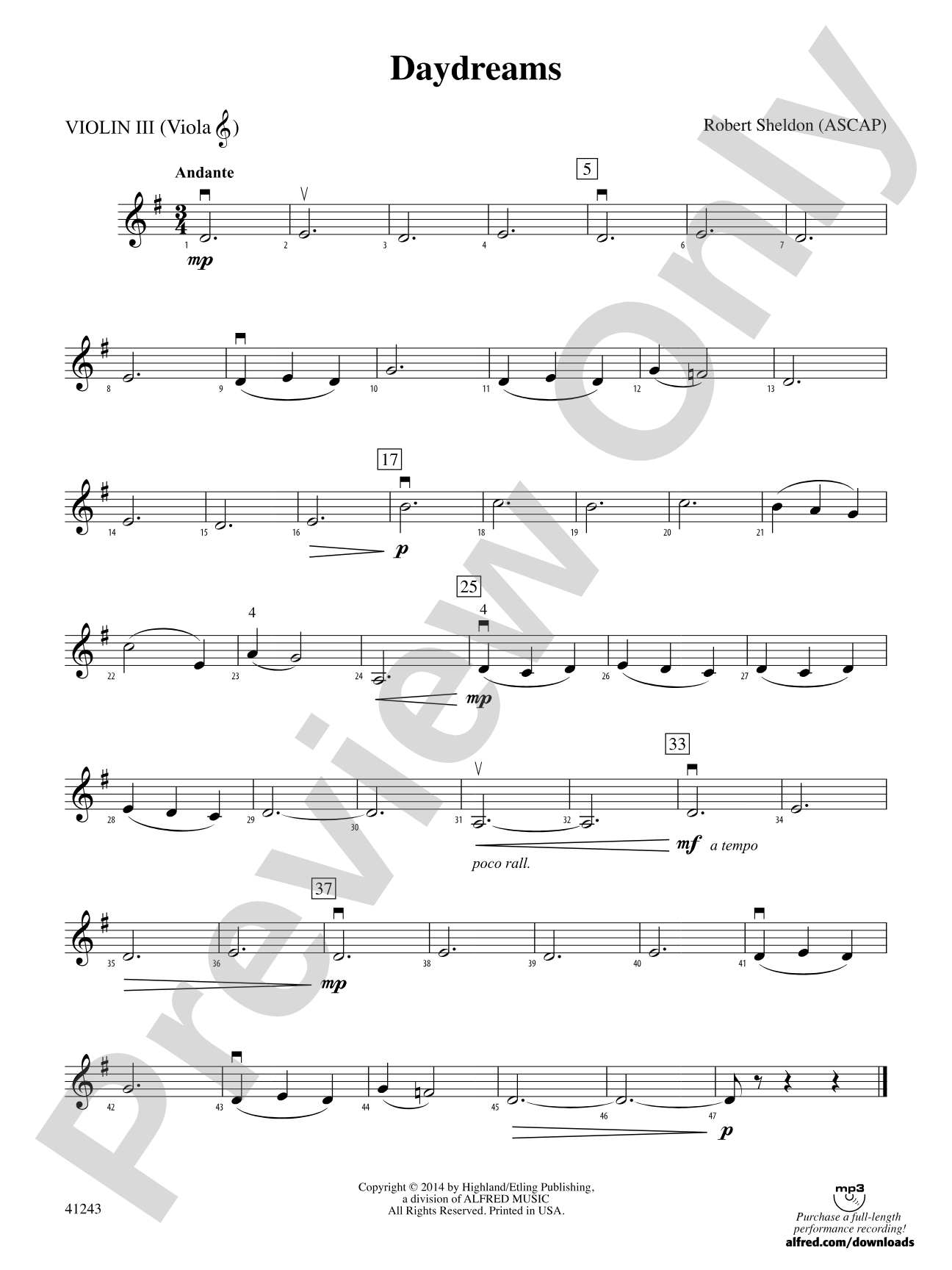 Daydreams: 3rd Violin (Viola [TC])