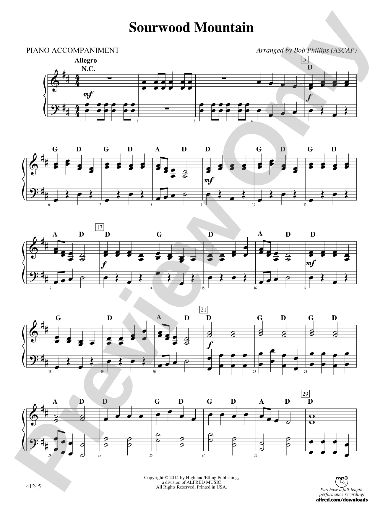 Sourwood Mountain: Piano Accompaniment