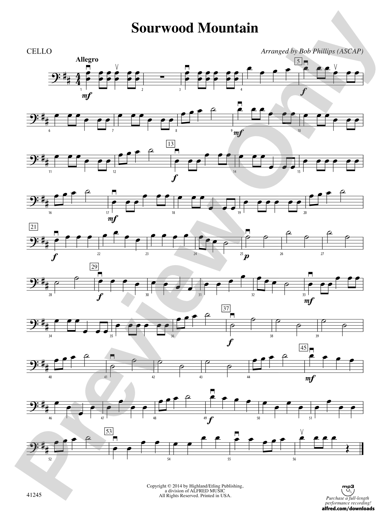 Sourwood Mountain: Cello