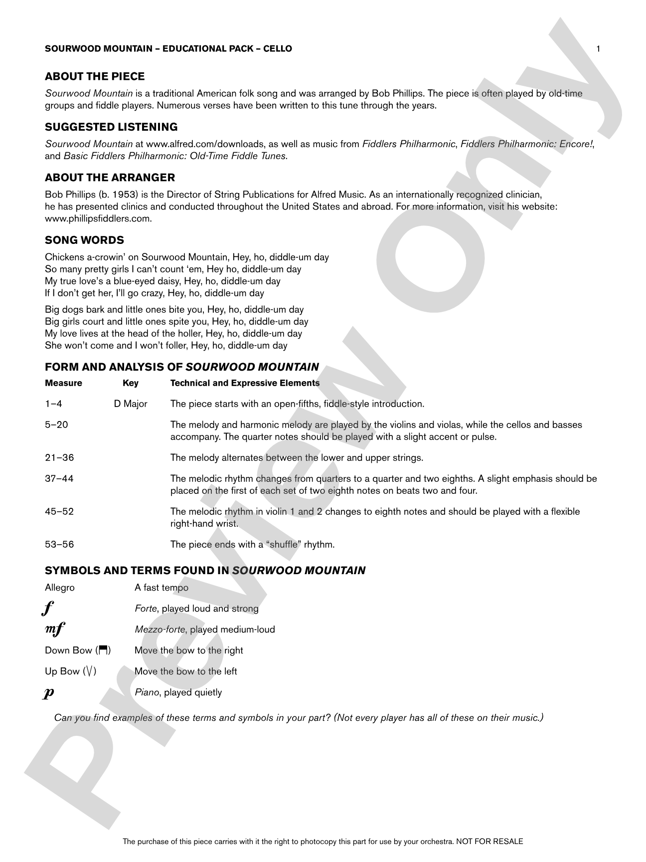 Sourwood Mountain: Cello Educational Pack