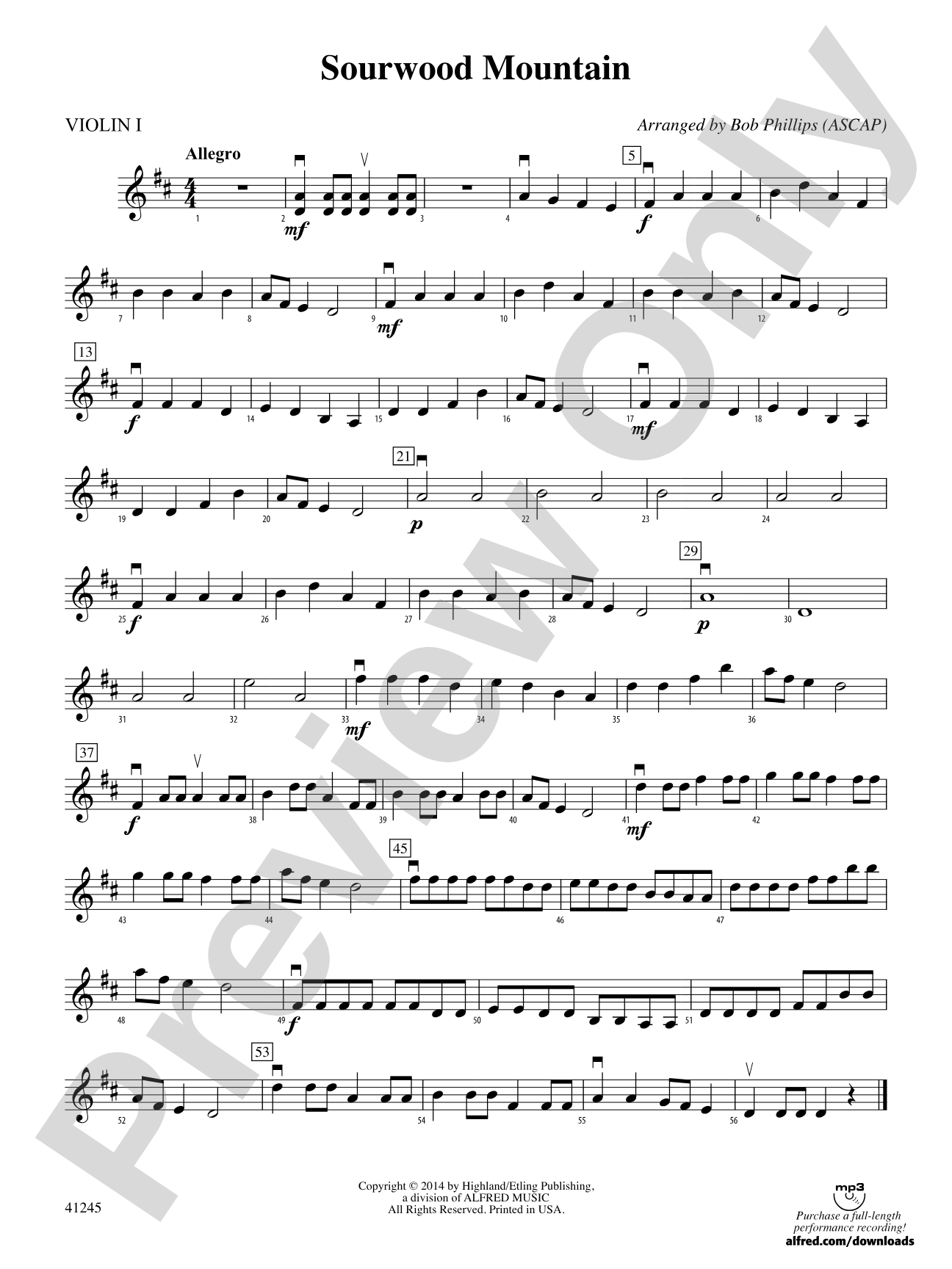 Sourwood Mountain: 1st Violin