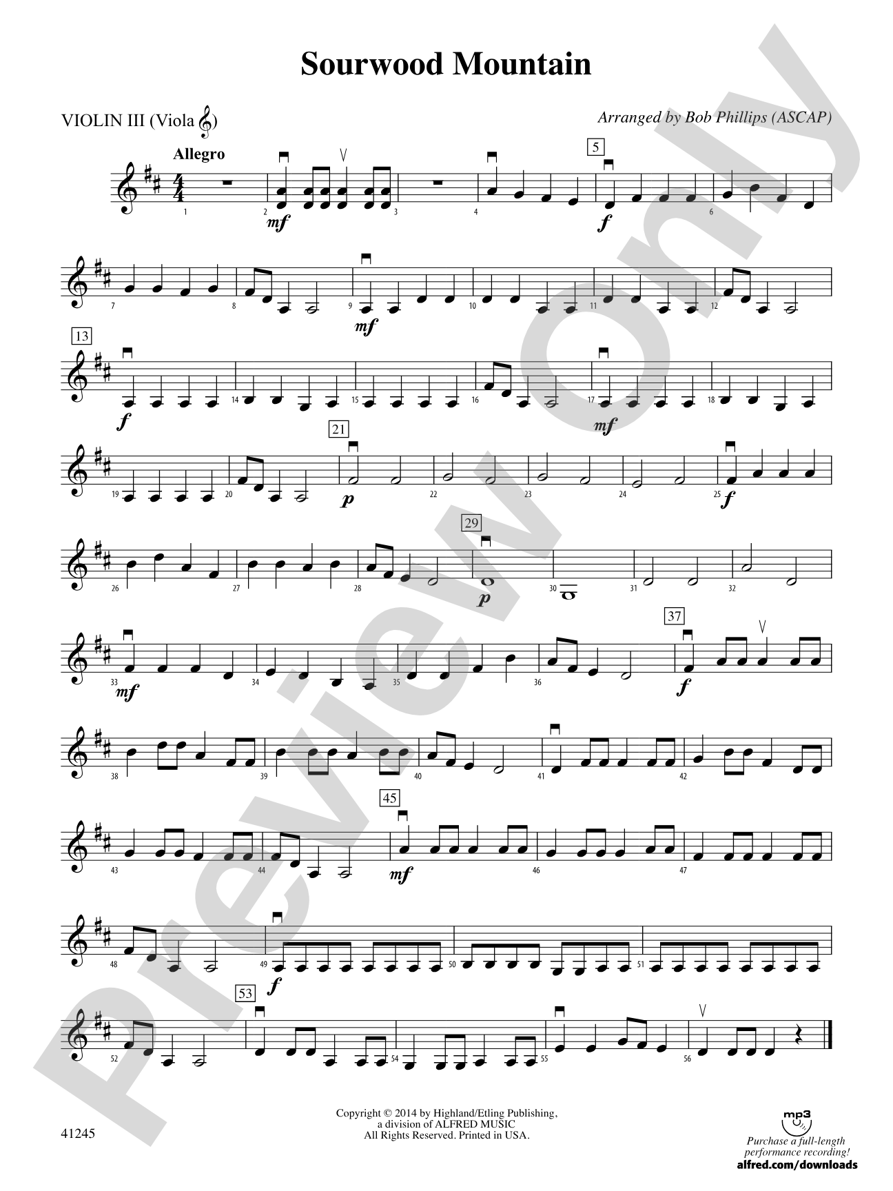 Sourwood Mountain: 3rd Violin (Viola [TC])