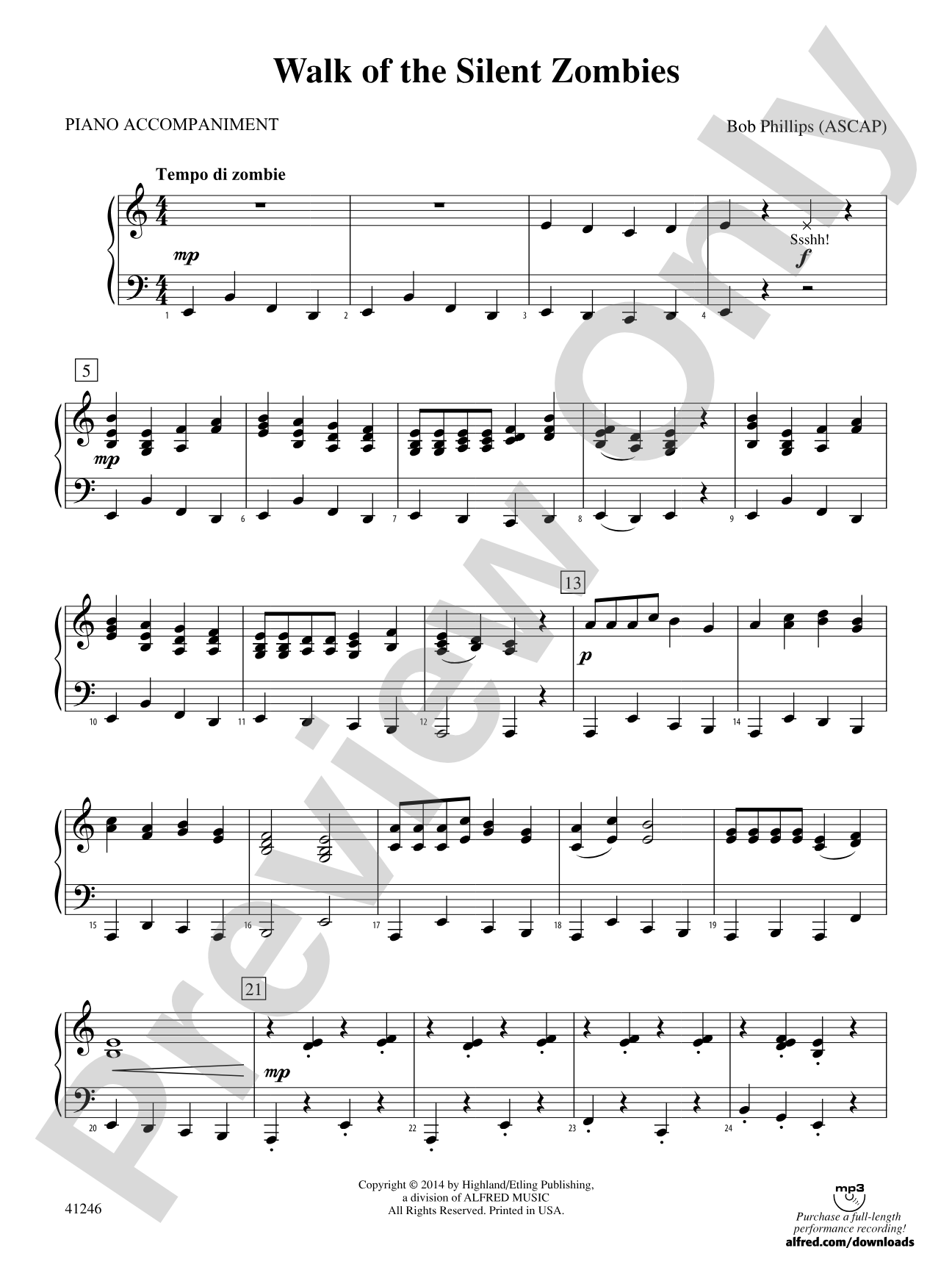Walk of the Silent Zombies: Piano Accompaniment