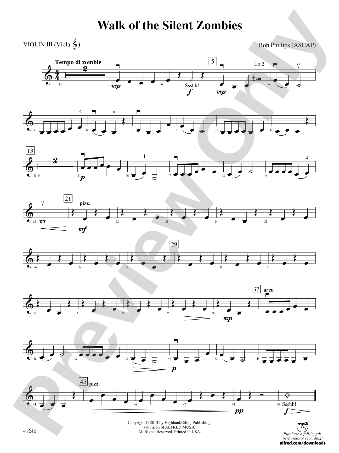 Walk of the Silent Zombies: 3rd Violin (Viola [TC])