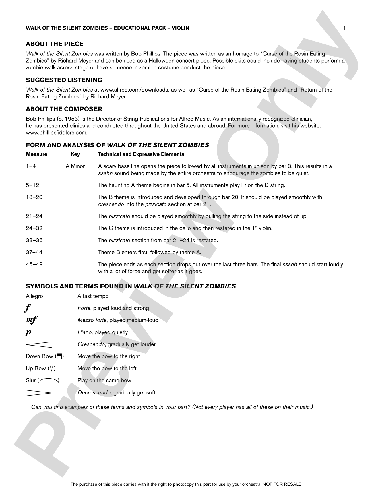 Walk of the Silent Zombies: Violin Educational Pack