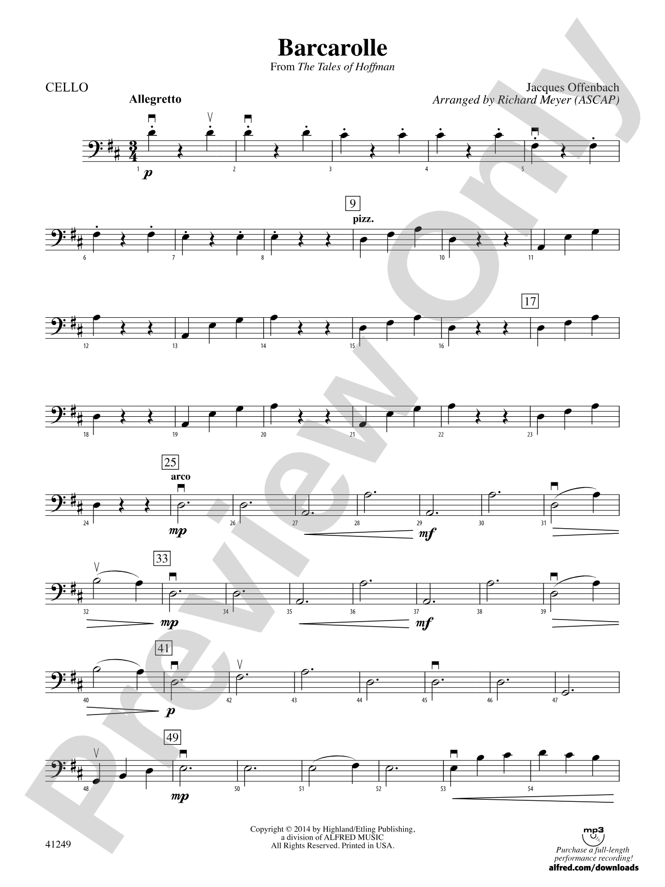 Barcarolle (from The Tales of Hoffman): Cello