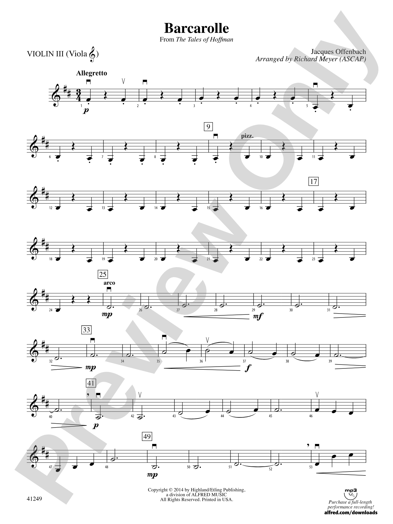 Barcarolle (from The Tales of Hoffman): 3rd Violin (Viola [TC])
