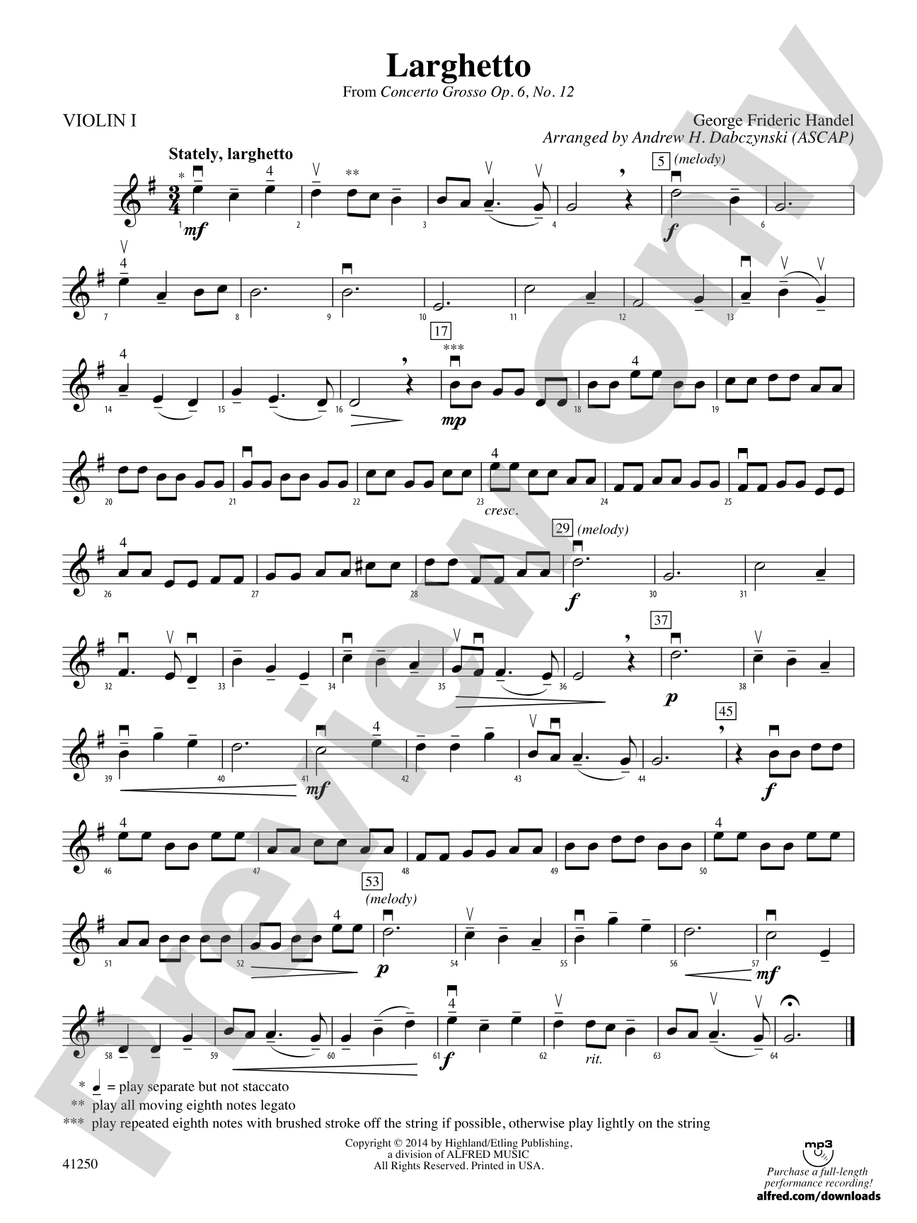 Larghetto (from Concerto Grosso Op. 6, No. 12): 1st Violin