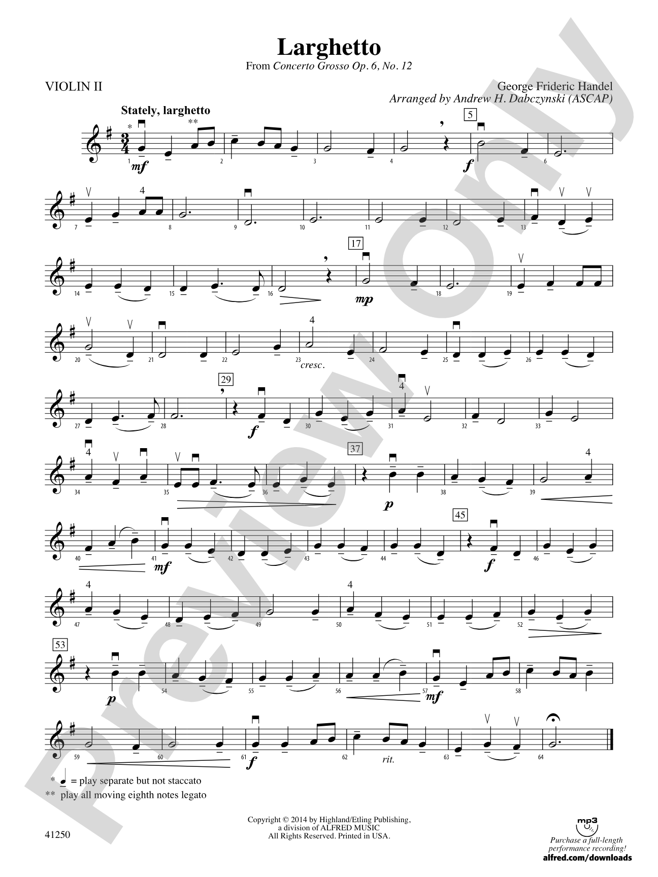 Larghetto (from Concerto Grosso Op. 6, No. 12): 2nd Violin
