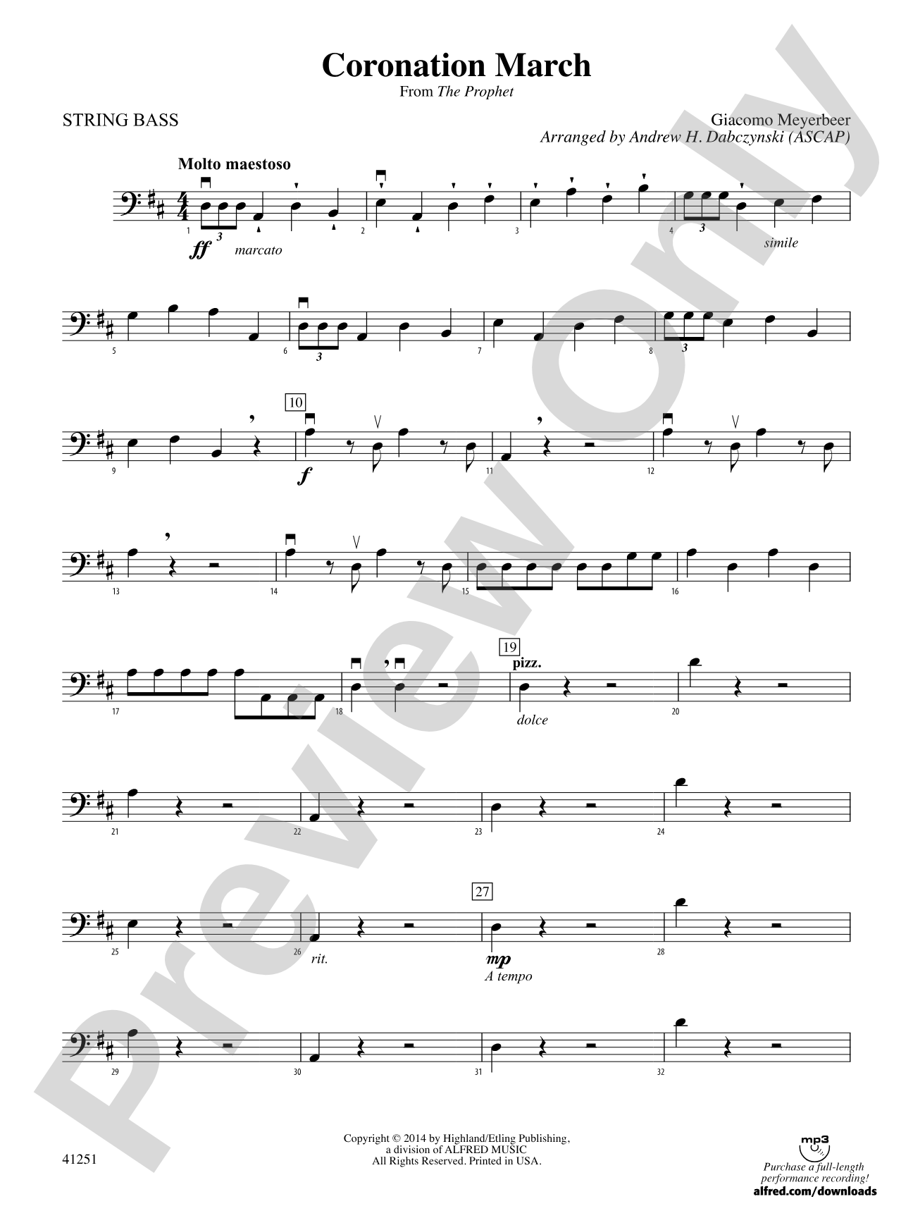 Coronation March (from The Prophet): String Bass