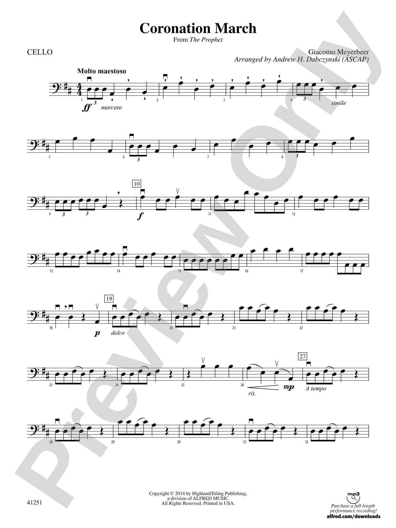 Coronation March (from The Prophet): Cello