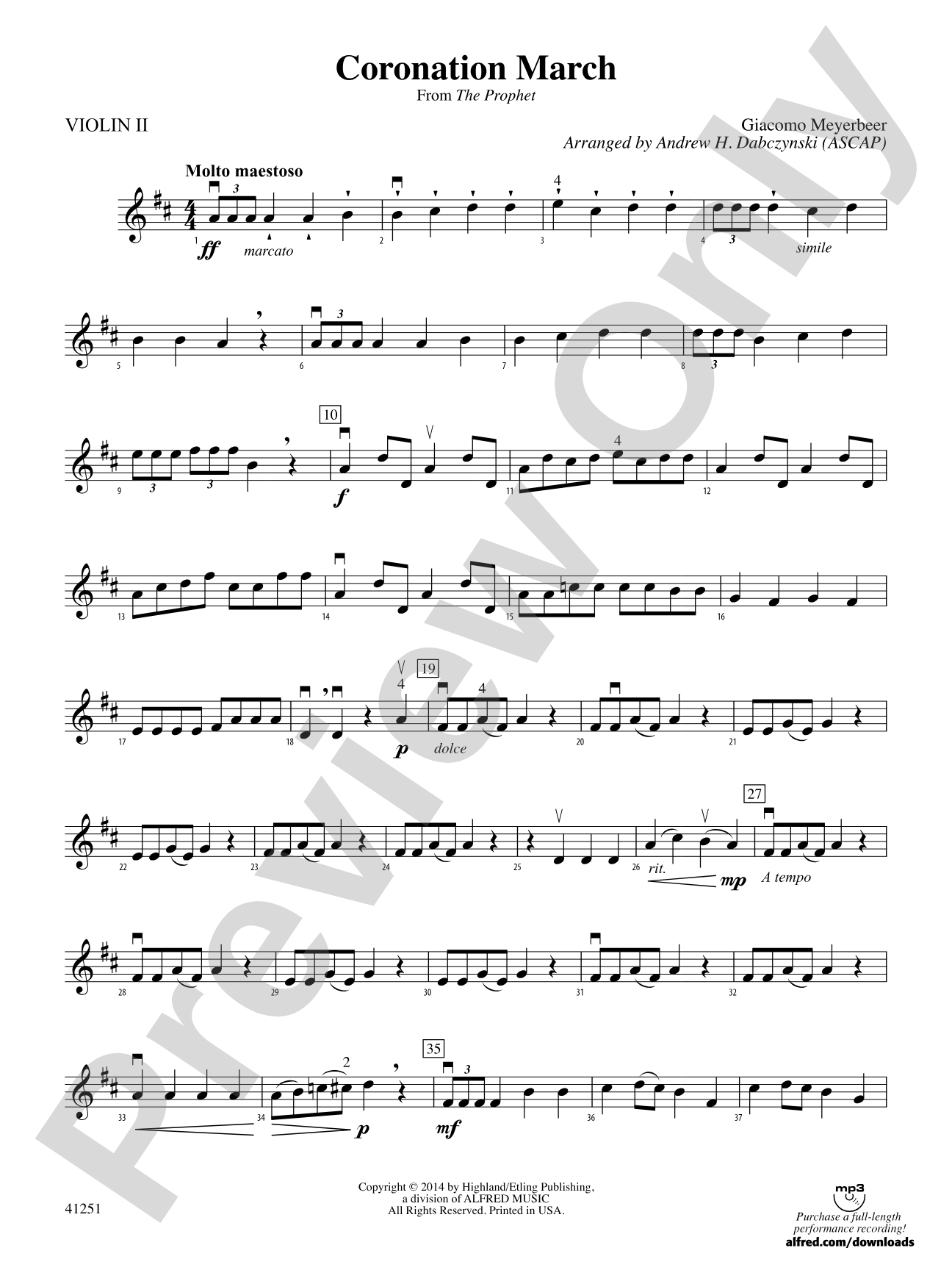 Coronation March (from The Prophet): 2nd Violin