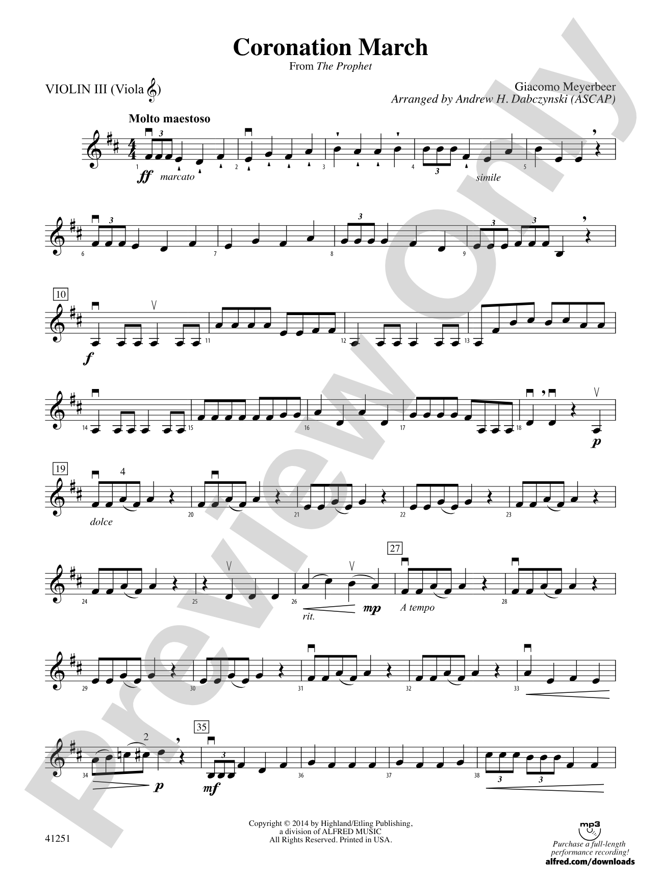 Coronation March (from The Prophet): 3rd Violin (Viola [TC])