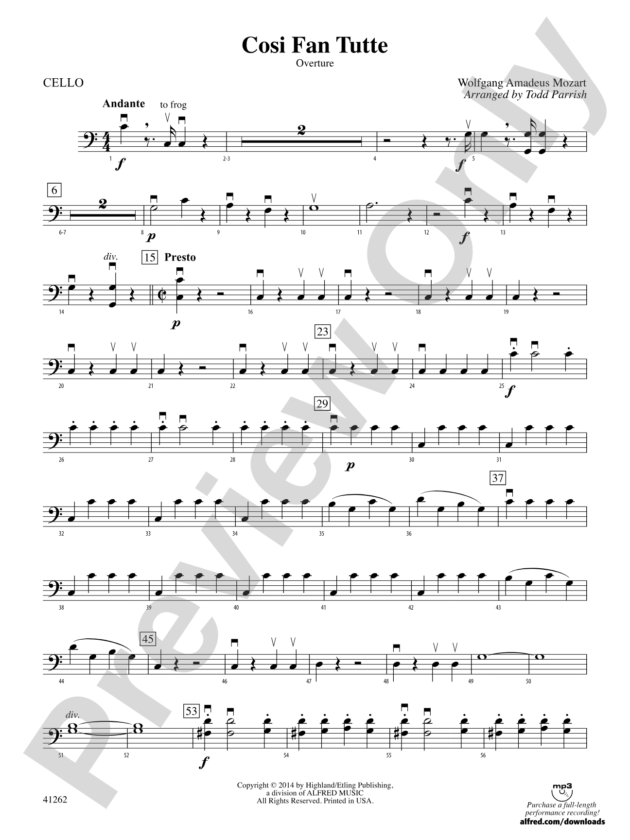 Cosi Fan Tutte: Cello