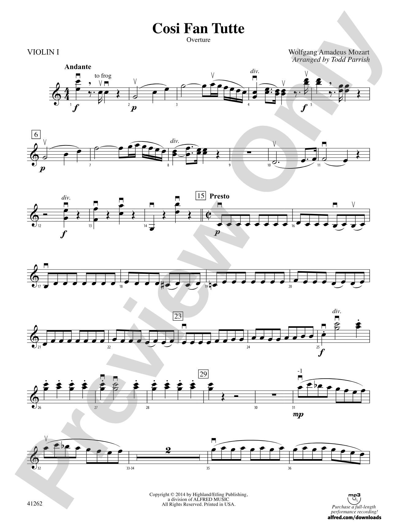 Cosi Fan Tutte: 1st Violin